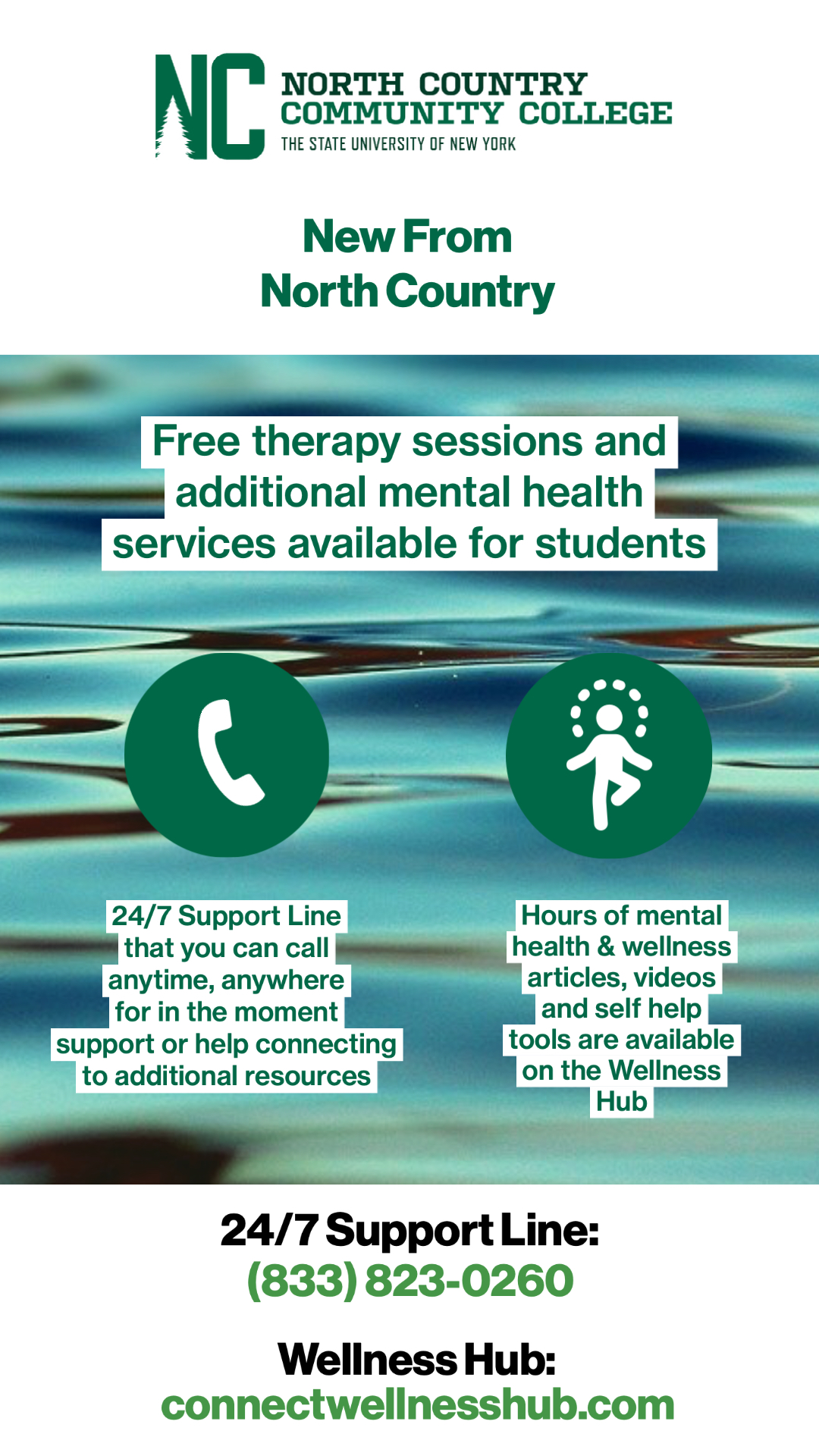 Poster with phone number and website link to Christie Campus Health mental health services