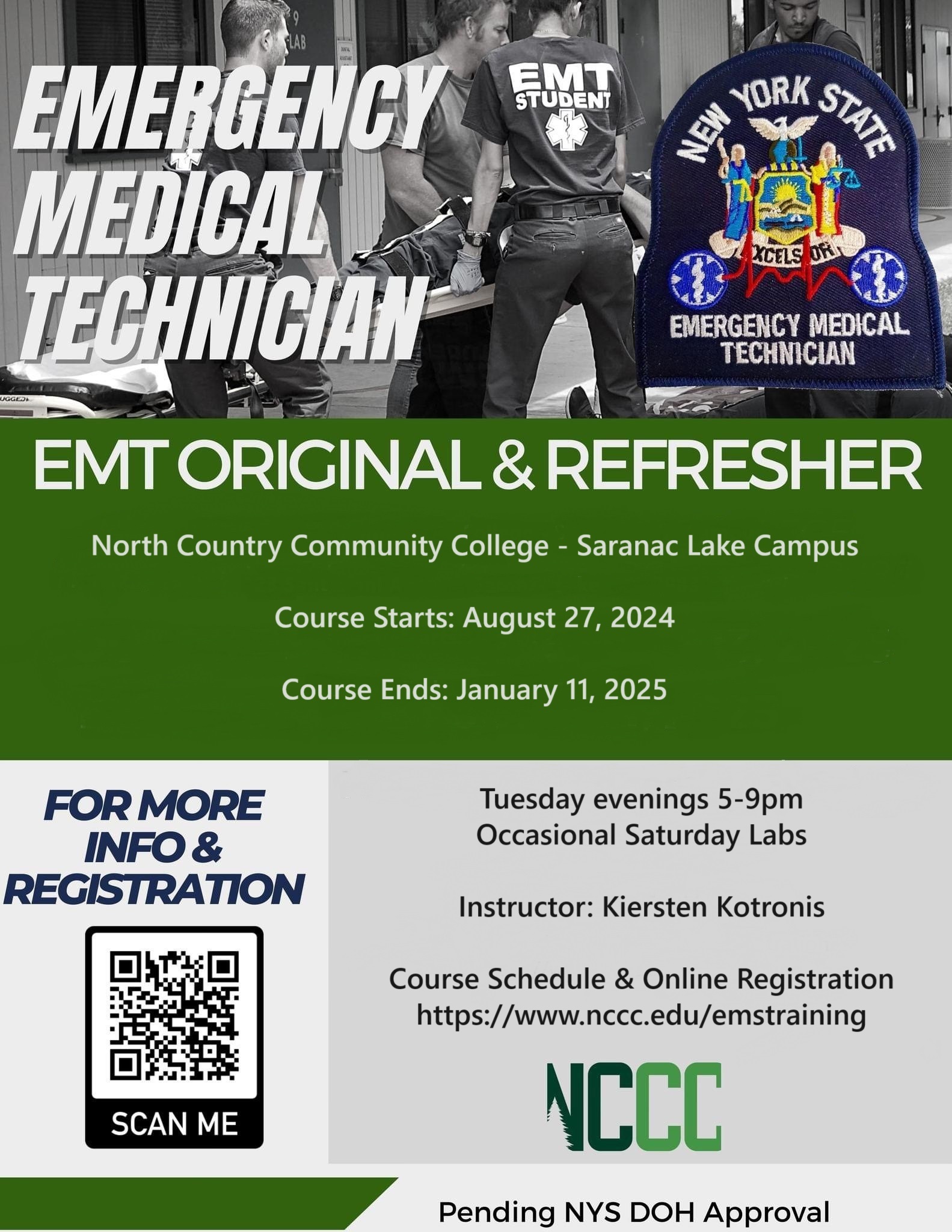 A flyer describing EMT classes at NCCC