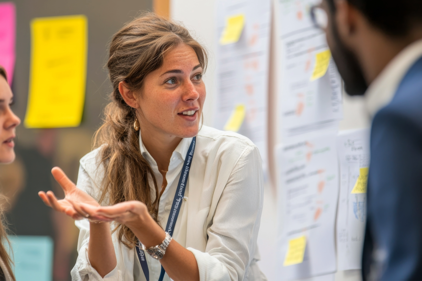 An instructor teaches employees in a workplace