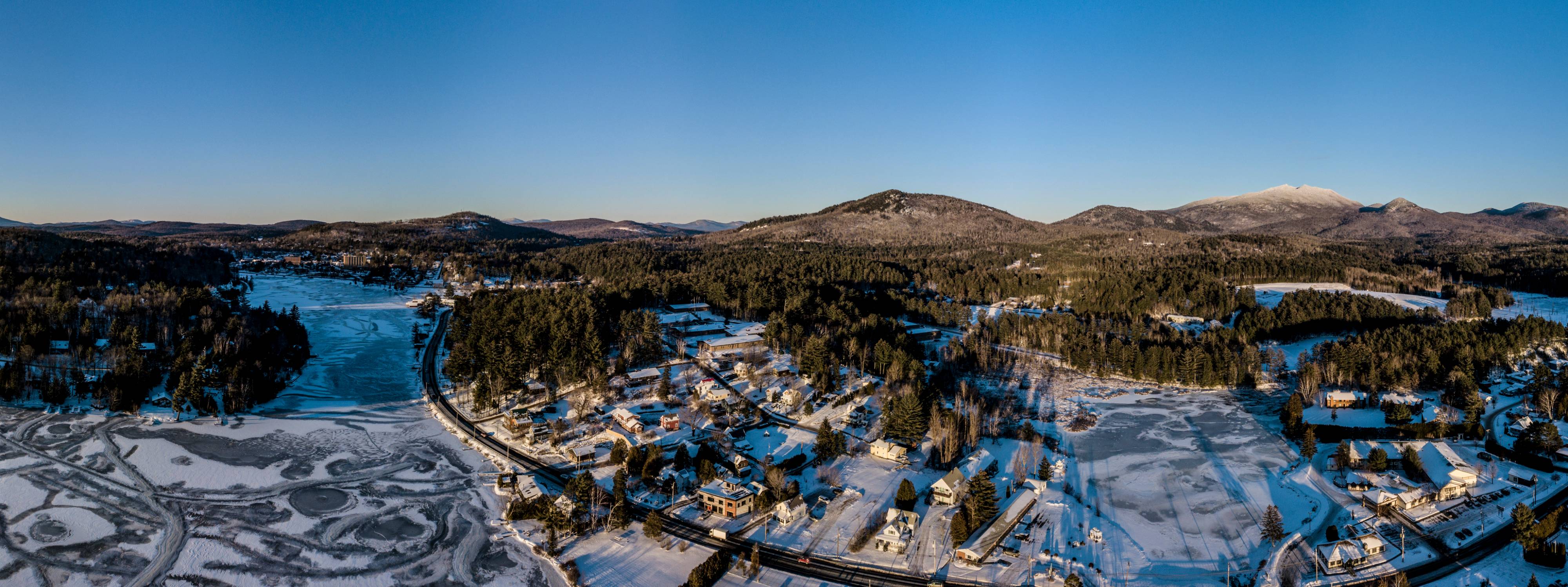 Lake Flower and the Village of Saranac Lake in winter.