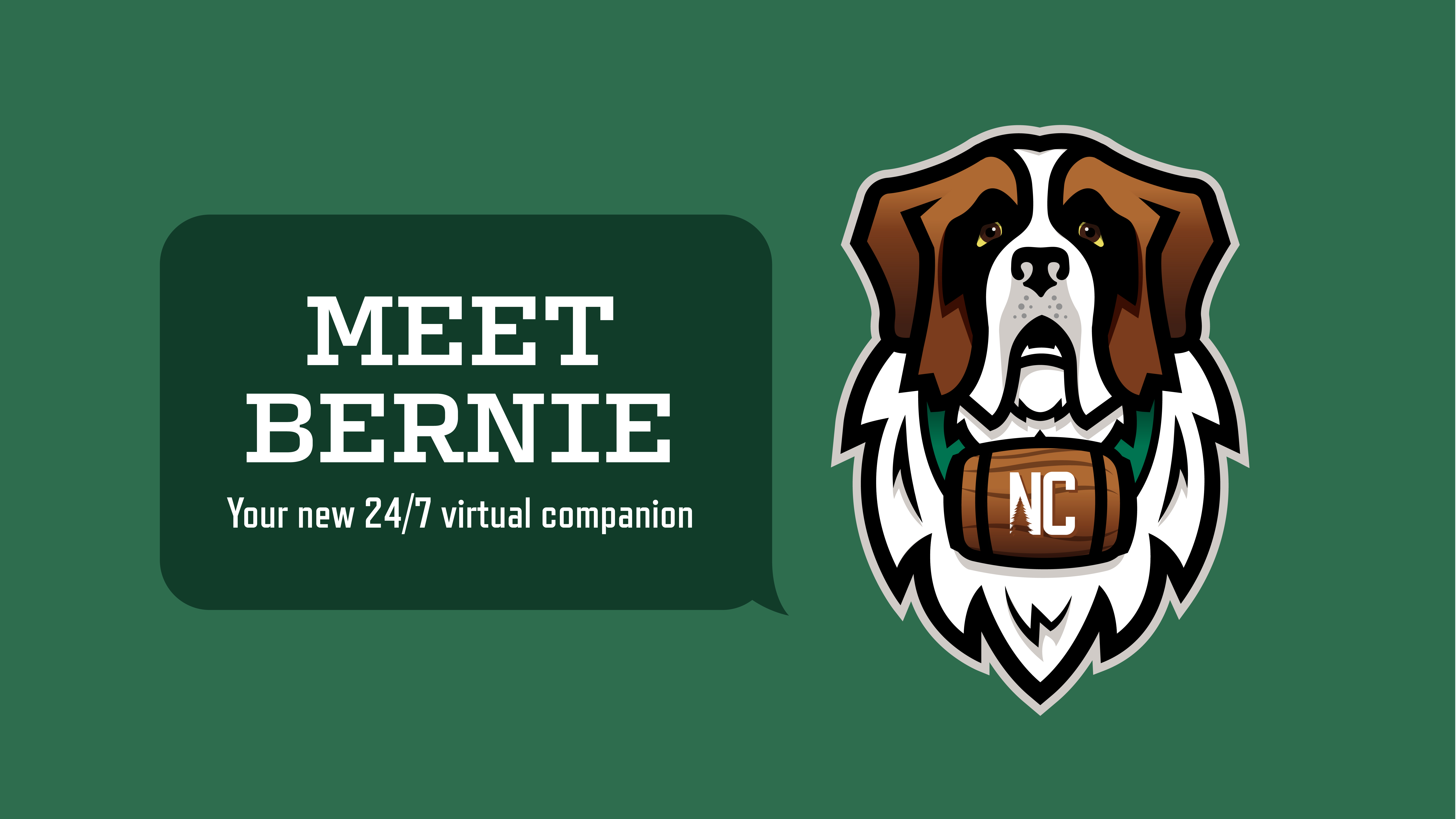A image showing the animated mascot of the college, Bernie the St. Bernard