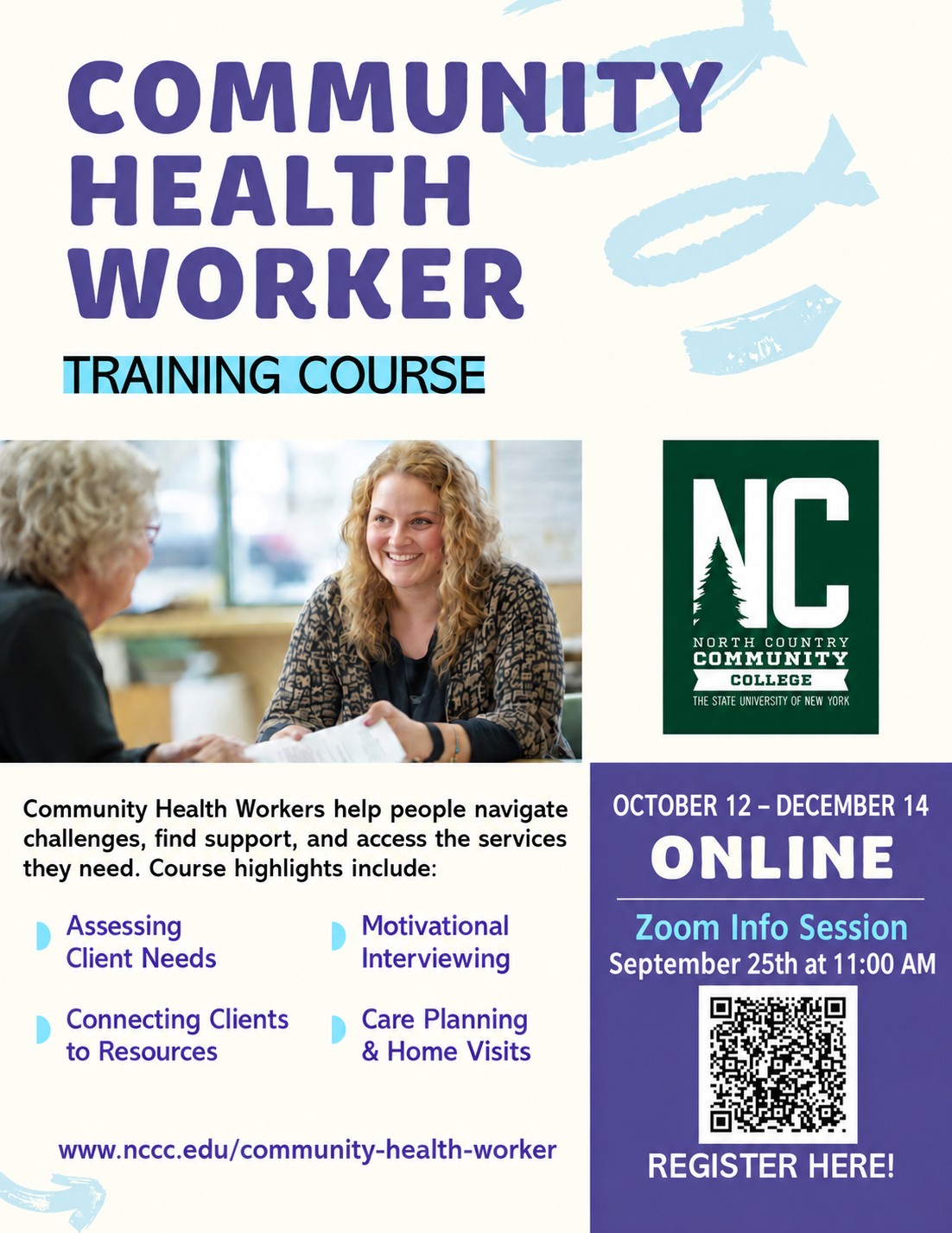 A flyer showing details about the Community Health Worker training program