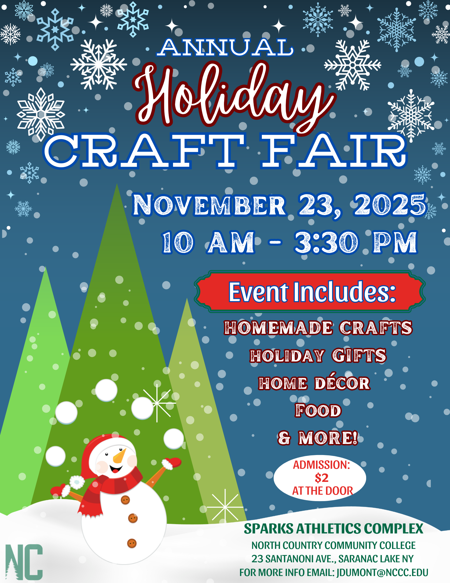 A multi-colored flyer providing details on the holiday craft fair