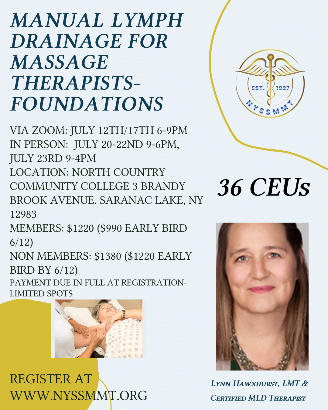 Flyer on MLD class for massage therapists