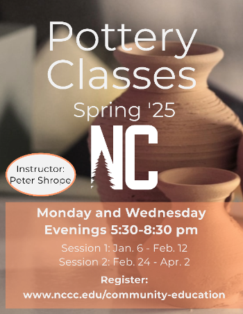 A flyer showing pottery and information about pottery classes