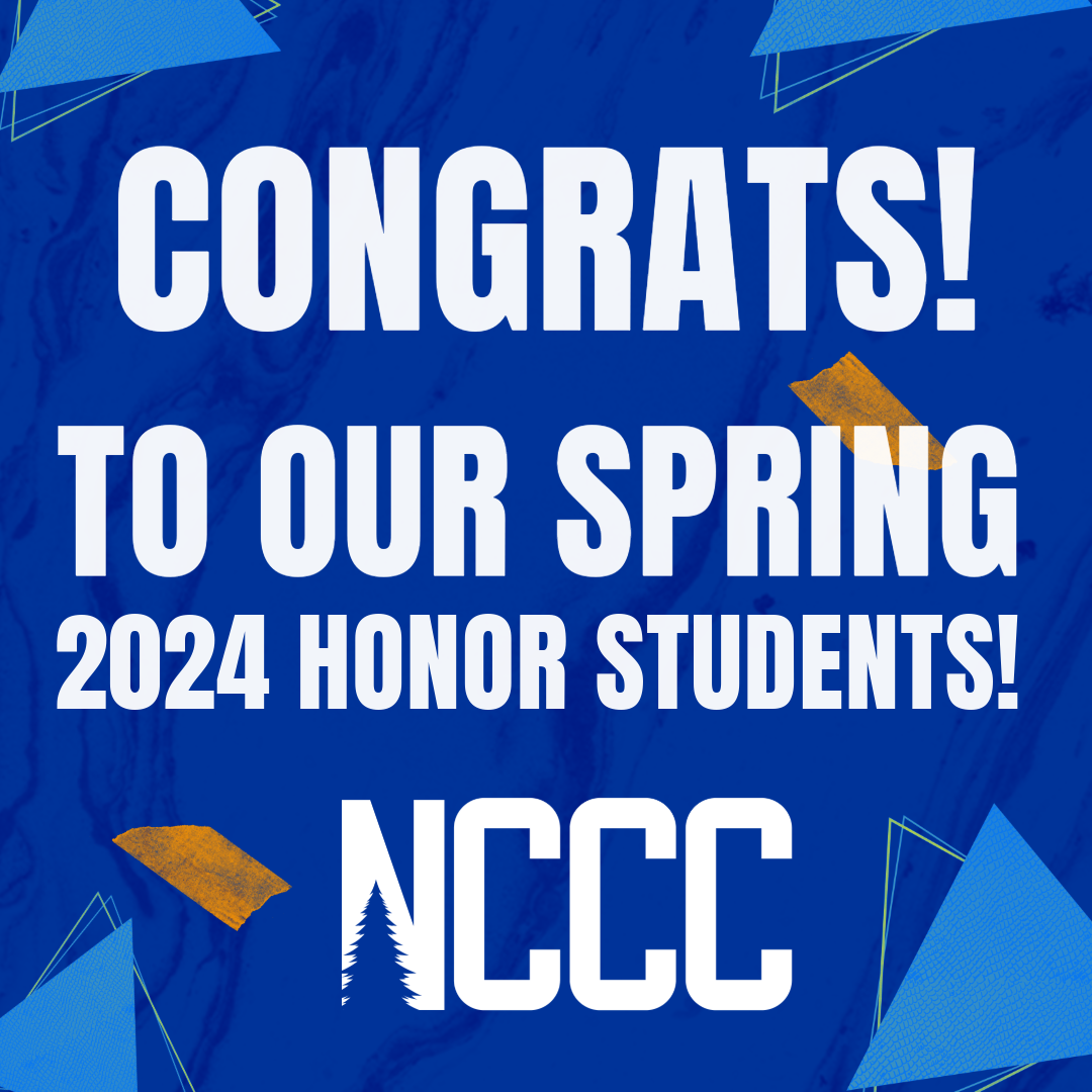 A blue graphic with white block letters that says Congratulations to Our Spring 2024 Honor Students
