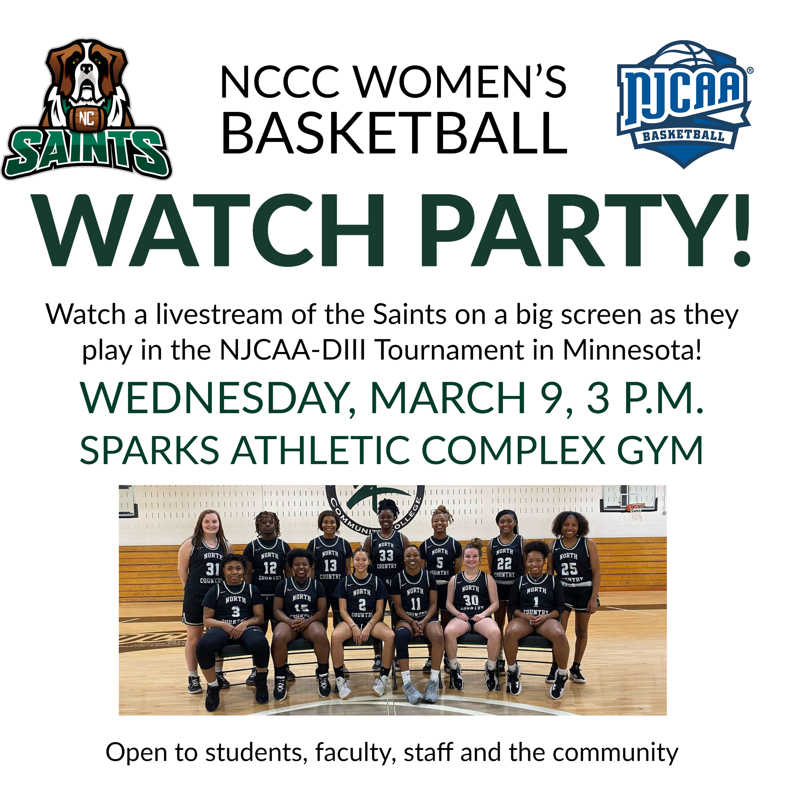 A flyer advertising a watch party for women's basketball game
