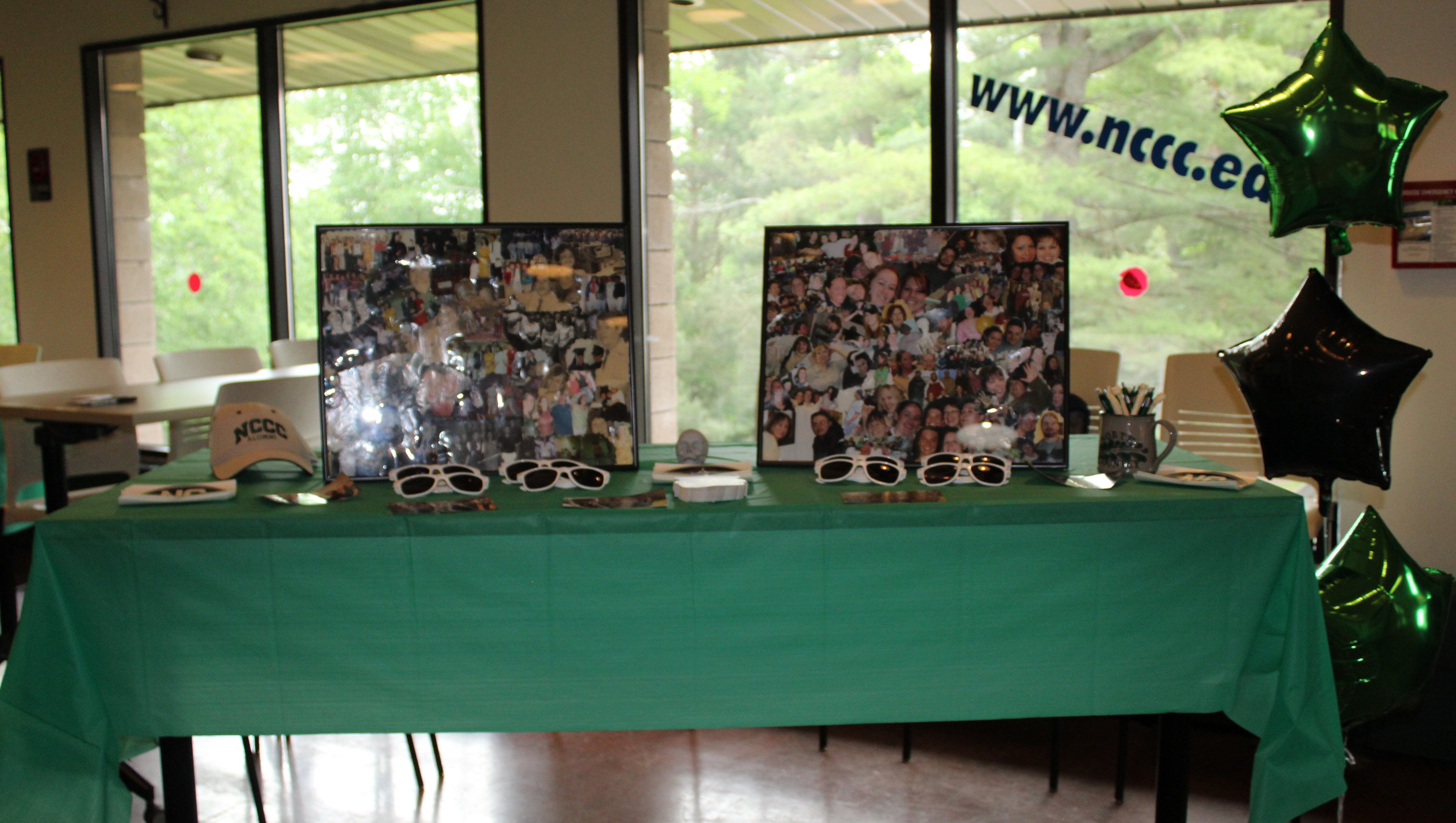 A collage of pictures sits on top of a table