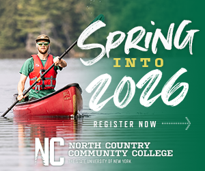 A photo of a man in a kayak with a graphic about spring registration