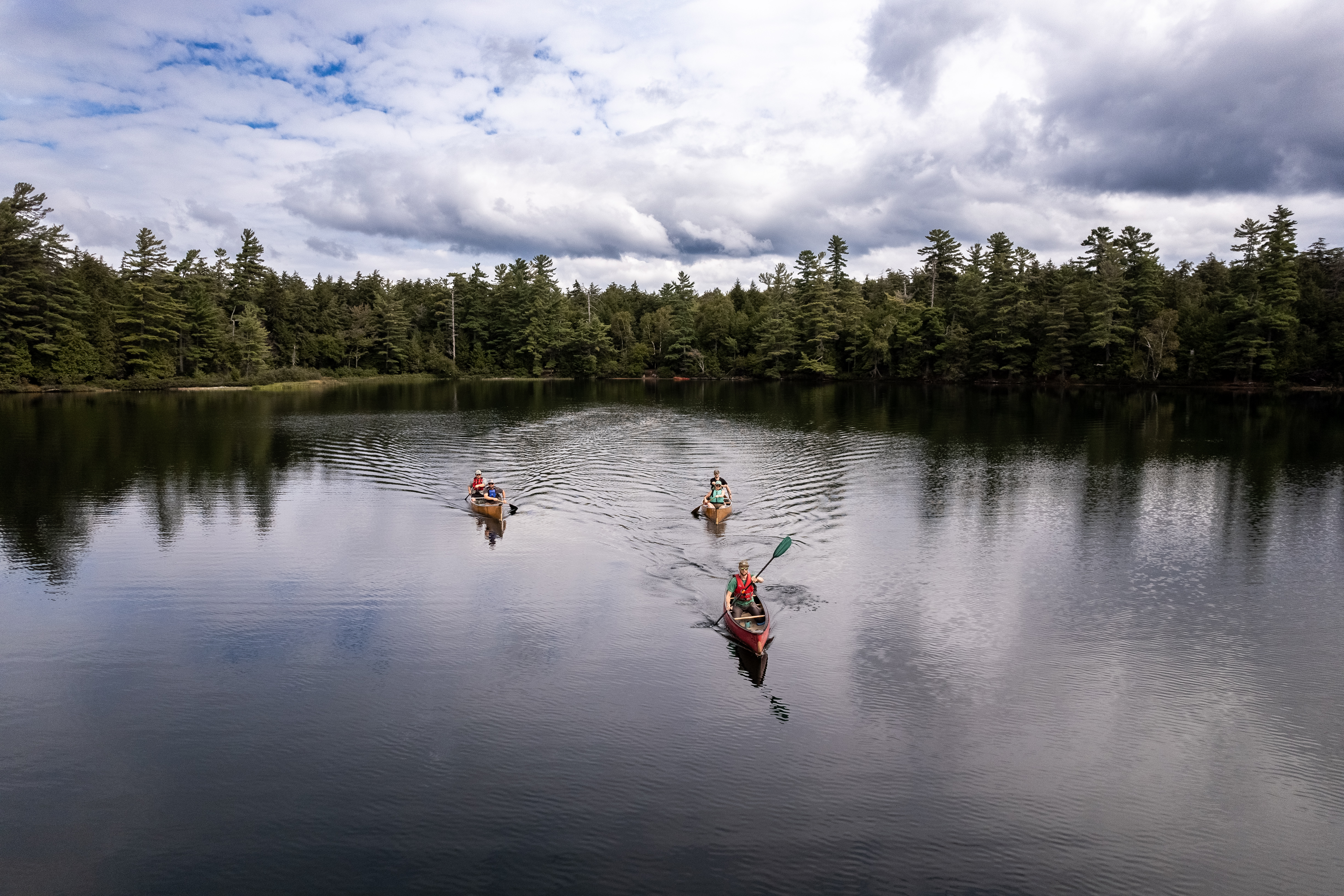 Wilderness Recreation Leadership students paddle across an Adirondack lake
