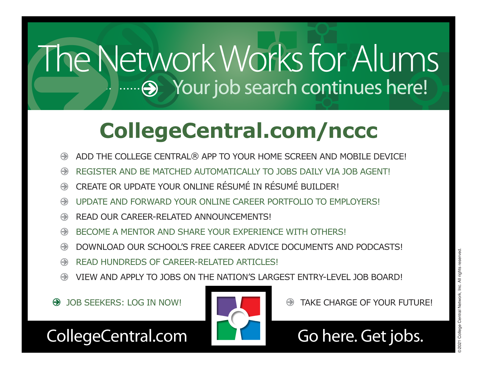 College Central Network flyer for alumni